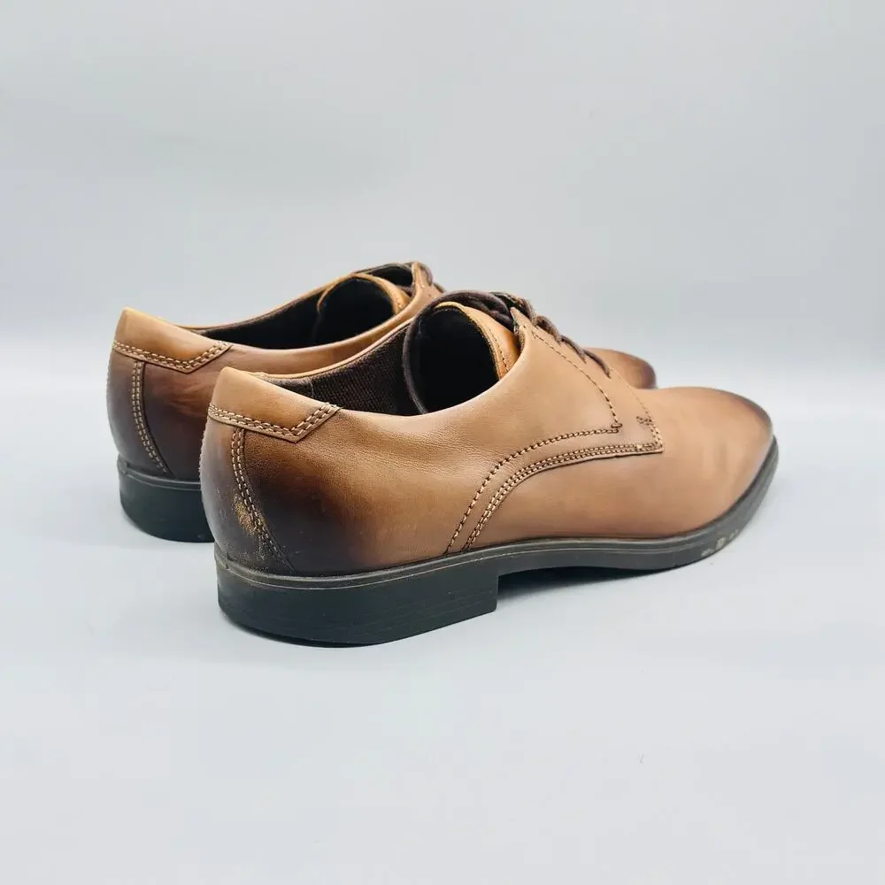 ECCO Shoes Mens 13 Brown Leather Derby Oxford Dress Comfort Casual Almond Toe
